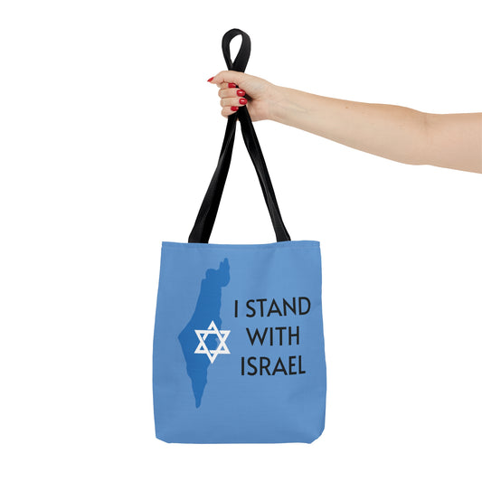 I stand with Israel (black letters) light blue Tote bag.