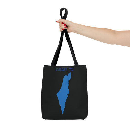 Israel blue map with Israel flag black Tote bag.