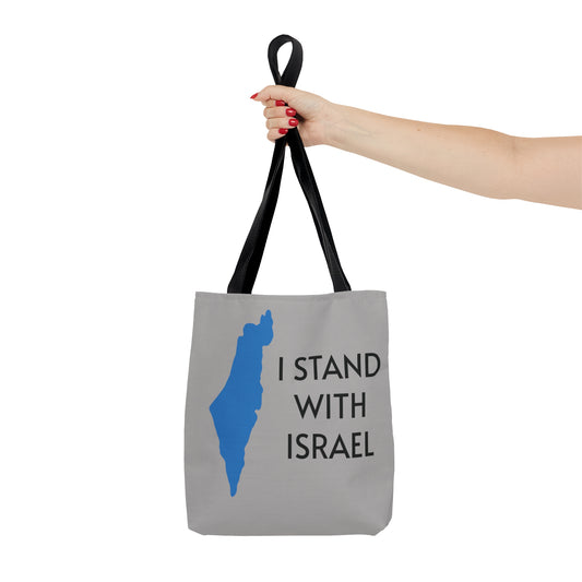 I stand with Israel (black letters) blue map light grey Tote bag.